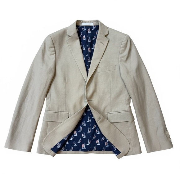 Lauren Ralph Lauren Boys Classic Suit Jacket Blazer Khaki crème tan linen 12R - Picture 9 of 12